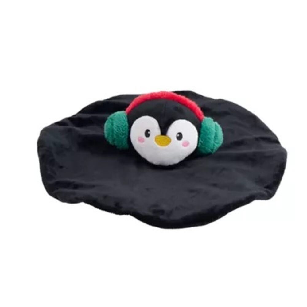 Merry & Bright Penguin Squeaker Crinkle Blanket Plush Dog‎ Toy Black Shake Play